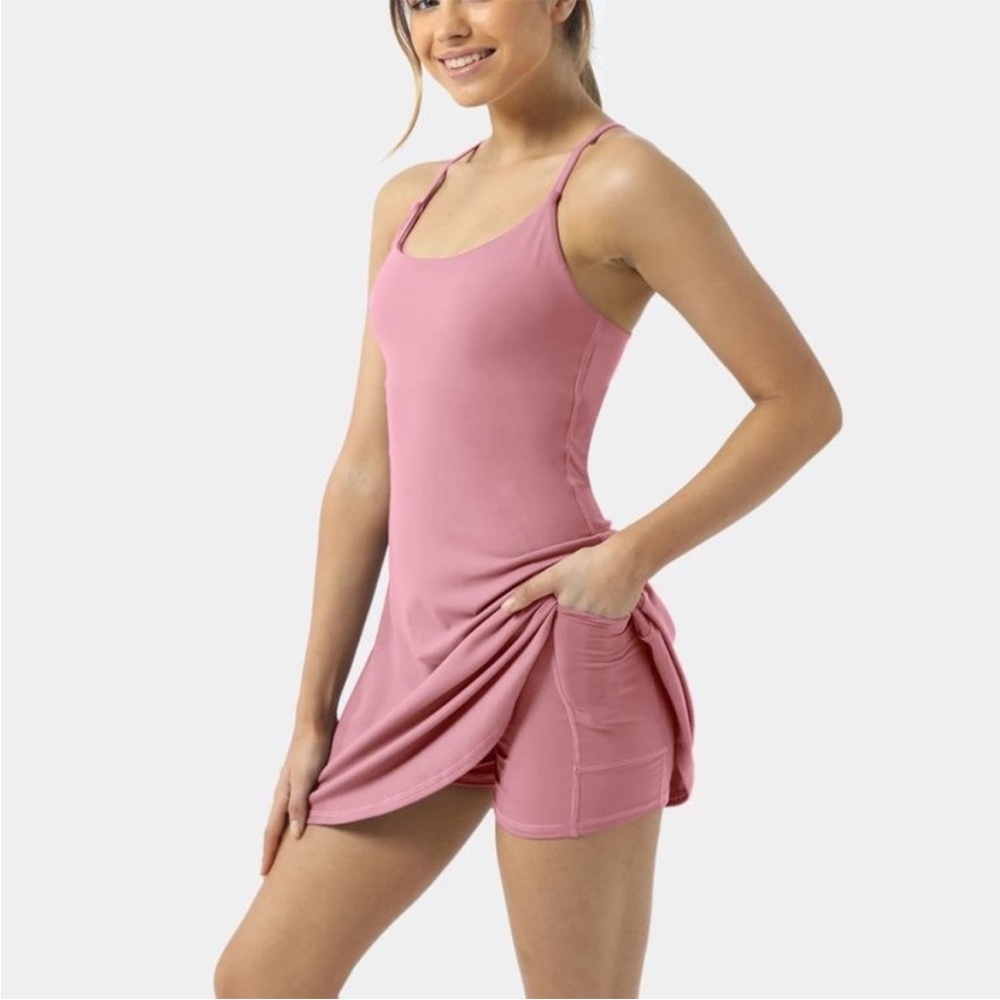 Halara Pink exercise Dress with Built-In Shorts